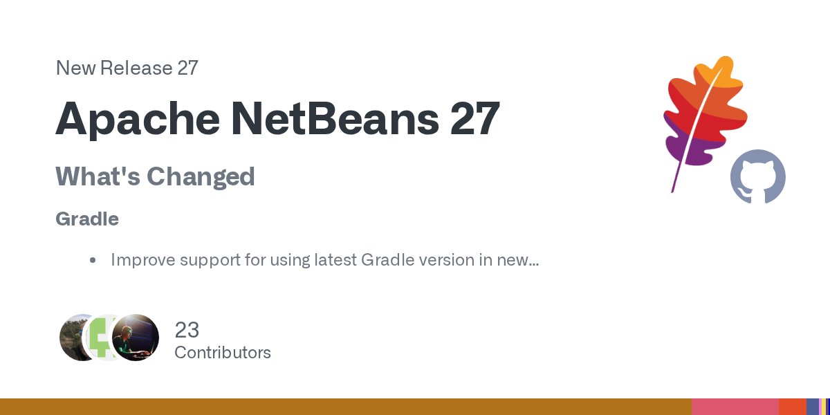 apuntesdejava's tweet card. What's Changed Gradle Improve support for using latest Gradle version in new projects. by @neilcsmith-net in #8606 Gradle 9 compatibility fixes by @mbien in #8703 Do not introspect static prop...