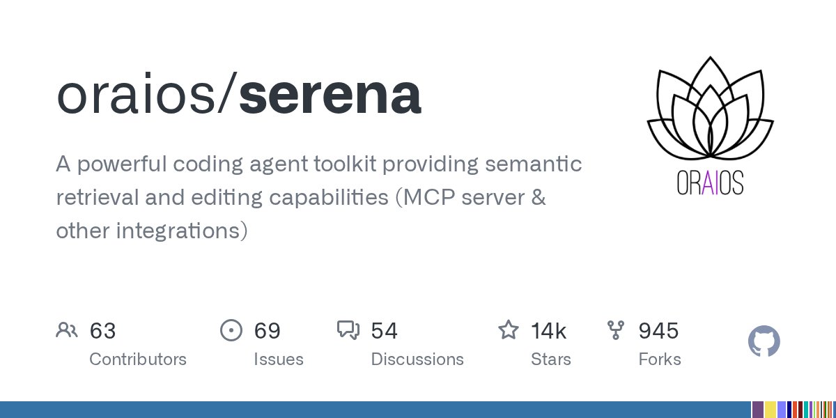 lrkrypto's tweet card. A powerful coding agent toolkit providing semantic retrieval and editing capabilities (MCP server & other integrations) - oraios/serena