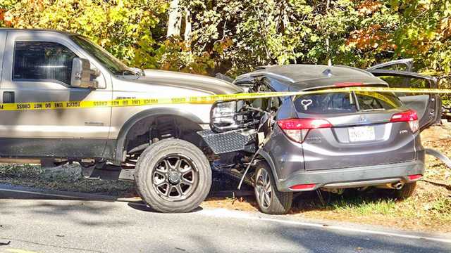 WCVB's tweet card. A woman was killed in a car crash on Saturday morning in Bolton.