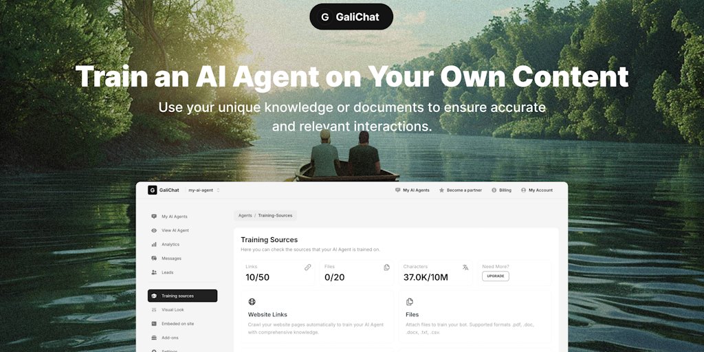 codewizardben's tweet card. 🚀 GaliChat lets you build, train, and share AI agents powered by your own data. Create AI experts, automate websites, and gain insights—all while sharing your agents with a growing community. Deploy...