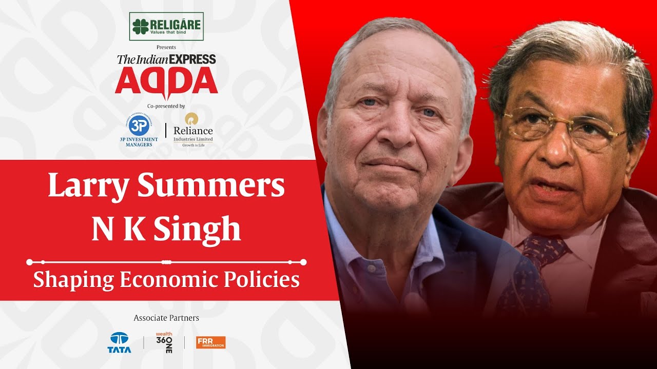 IndianExpress's tweet card. Economist Larry Summers & NK Singh Interview: Shaping Economic...