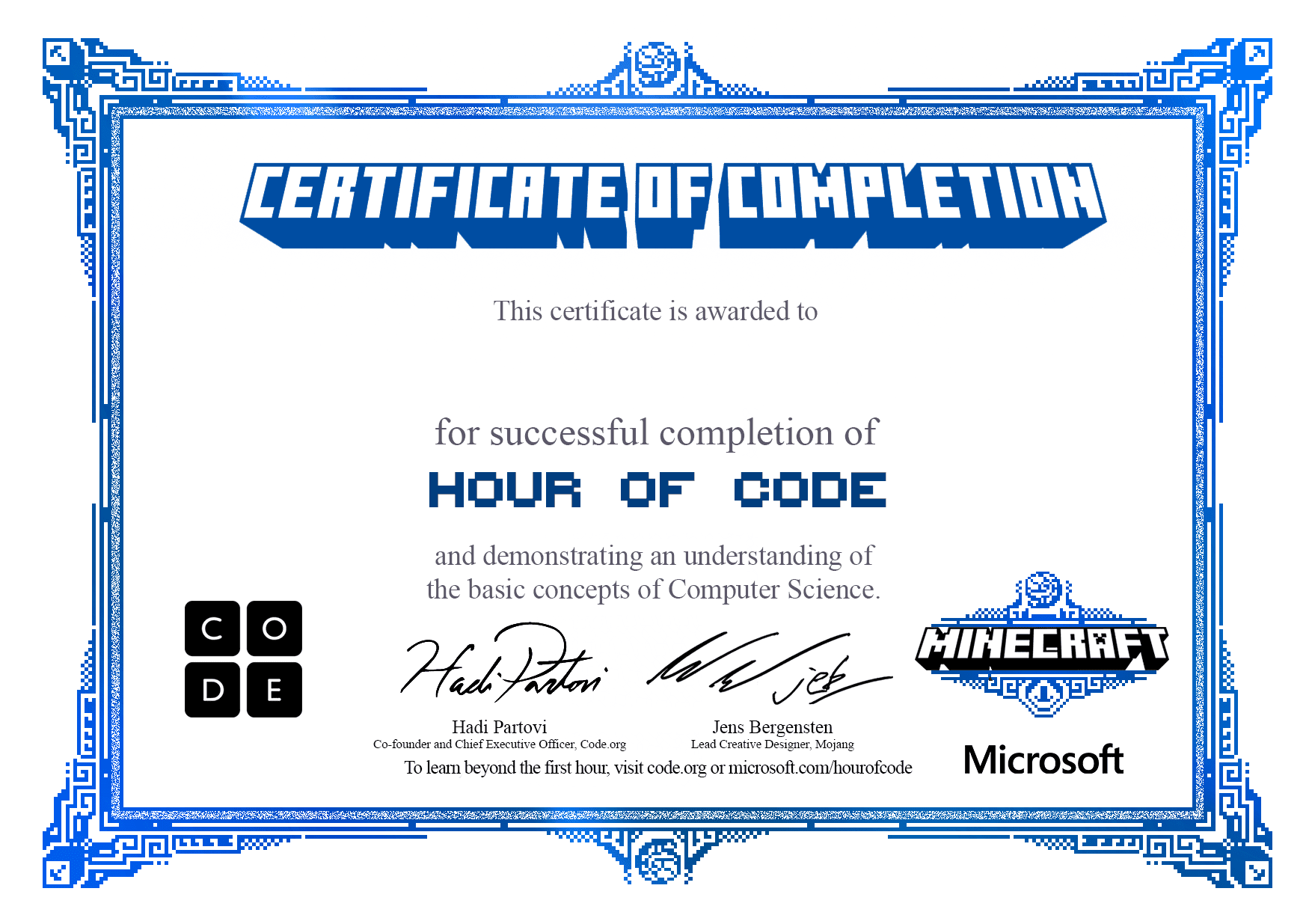 cinnoyan's tweet card. Certificate for completion of Minecraft: Voyage Aquatic