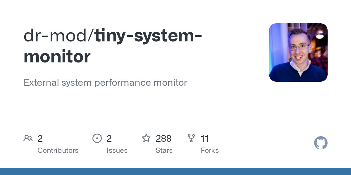 JekiCode's tweet card. External system performance monitor. Contribute to dr-mod/tiny-system-monitor development by creating an account on GitHub.