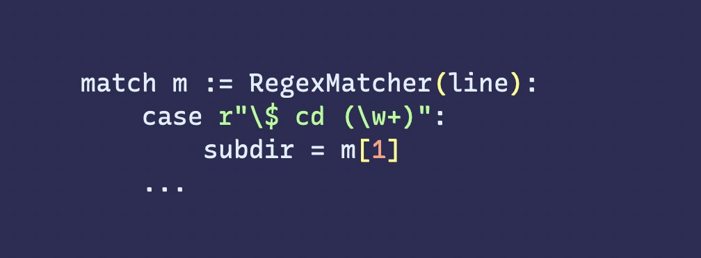 nedbat's tweet card. Attached: 1 image A teaser for an interesting parsing approach I used in #python today for #adventofcode... Full spoiler: https://github.com/nedbat/adventofcode2022/blob/main/day07.py#L70-L103
