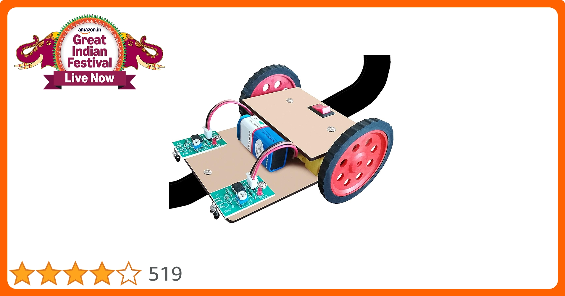 DealsinIND's tweet card. Kit4Curious Nasa Tech Line Tracker Following Robot with Track and Project Report (Multicolour)