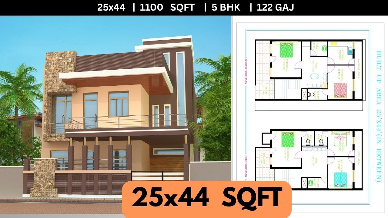 files22844's tweet card. 25x44 House Plan | 5 BHK Modern Duplex Design | 122 Gaj Home Exterior...