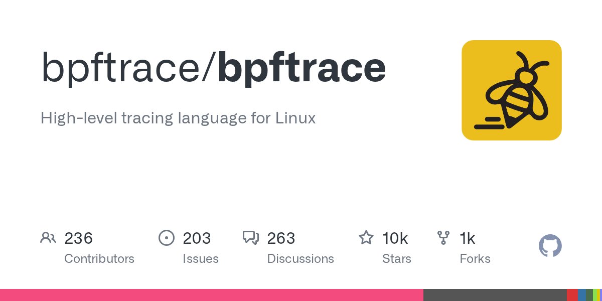 chargen's tweet card. High-level tracing language for Linux. Contribute to bpftrace/bpftrace development by creating an account on GitHub.