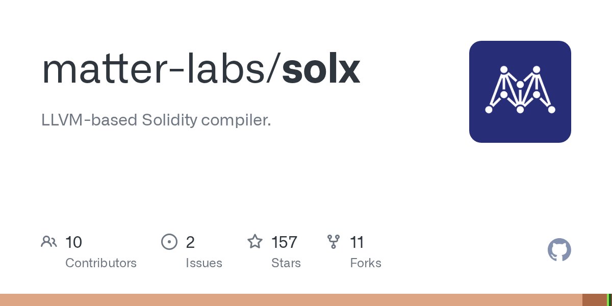solx_compiler's tweet card. LLVM-based Solidity compiler. Contribute to matter-labs/solx development by creating an account on GitHub.