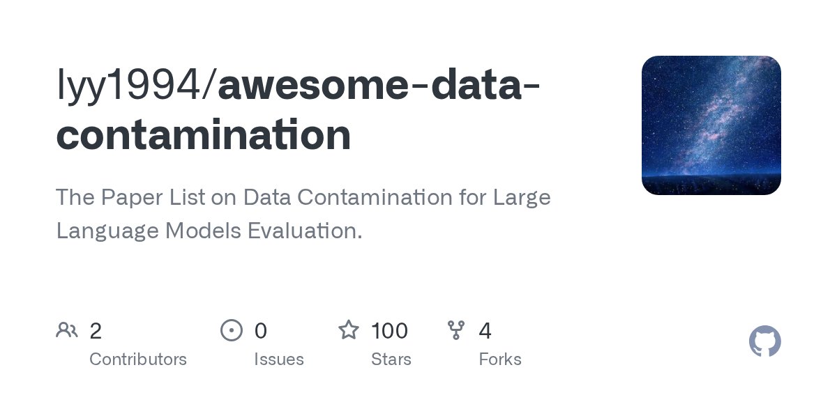 JJitsev's tweet card. The Paper List on Data Contamination for Large Language Models Evaluation. - lyy1994/awesome-data-contamination