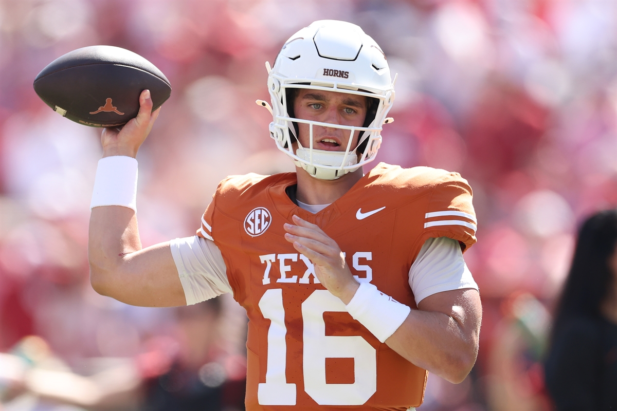 dctf's tweet card. Arch Manning, Texas defense lead Longhorns in upset win over Oklahoma Sooners in the 2025 Red River Rivalry at the Cotton Bowl