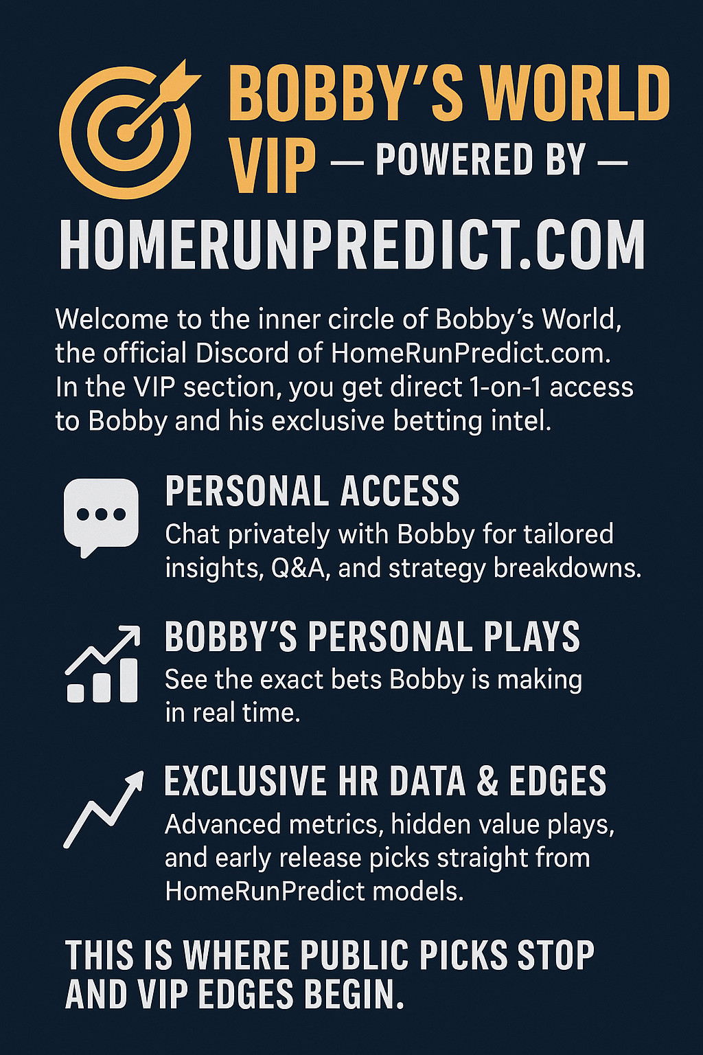 TDPredict's tweet card. 🎯 Bobby’s World VIP — Powered by HomeRunPredict Welcome to the inner circle of Bobby’s World, the official Discord of HomeRunPredict.com. This is where public picks stop — and VIP edges begin. 💬...