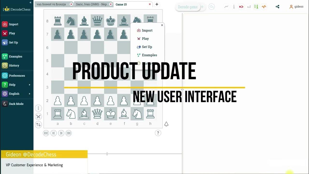DecodeChess's tweet card. Product Update - New User Interface