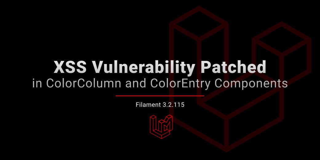 LaravelMagazine's tweet card. Filament recently released version 3.2.115, addressing a critical security issue related to cross-site scripting (XSS). This vulnerability affected the...
