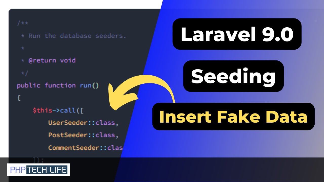 phptechlife's tweet card. Laravel 9: Database Seeding with fake data in Hindi