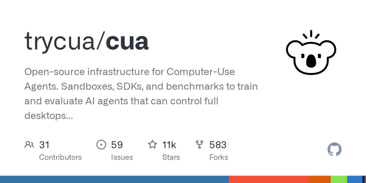 dat_nguyen94's tweet card. Open-source infrastructure for Computer-Use Agents. Sandboxes, SDKs, and benchmarks to train and evaluate AI agents that can control full desktops (macOS, Linux, Windows). - trycua/cua