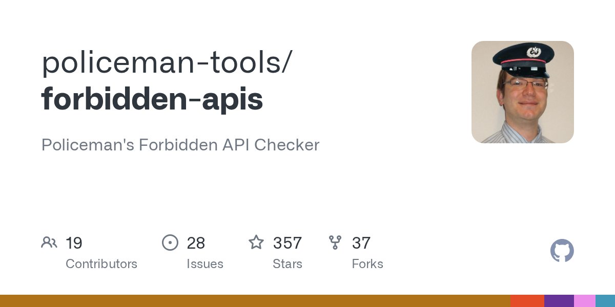 thetaph1's tweet card. Policeman's Forbidden API Checker. Contribute to policeman-tools/forbidden-apis development by creating an account on GitHub.