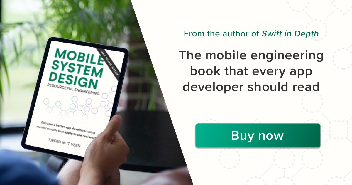 tjeerdintveen's tweet card. Practical book on mobile system design. Free PDF sample included. Comes with a Quick Reference that doubles as an interview prep tool.