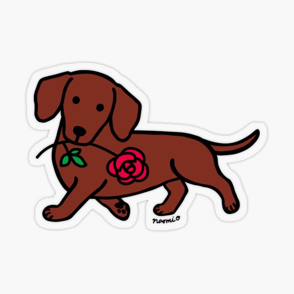 HappyLabradors's tweet card. Cute Red Smooth haired Dachshund Cartoon design for Doxie Lovers! Adorable Doxie is delivering Red Rose to somebody. Created by Naomi Ochiai • Millions of unique designs by independent artists. Find...