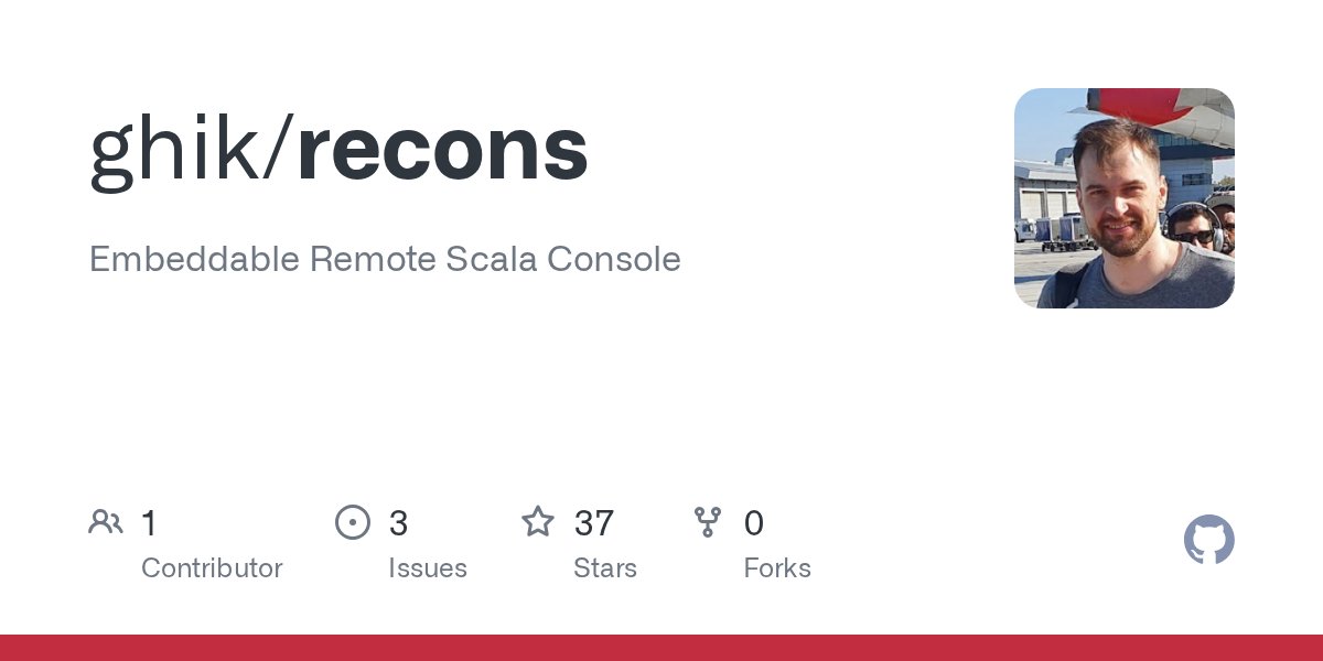 rjghik's tweet card. Embeddable Remote Scala Console. Contribute to ghik/recons development by creating an account on GitHub.