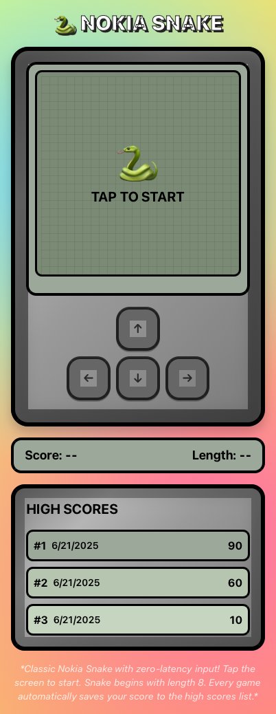 jchris's tweet card. Nokia Classic Snake - An interactive web app created with Vibes DIY