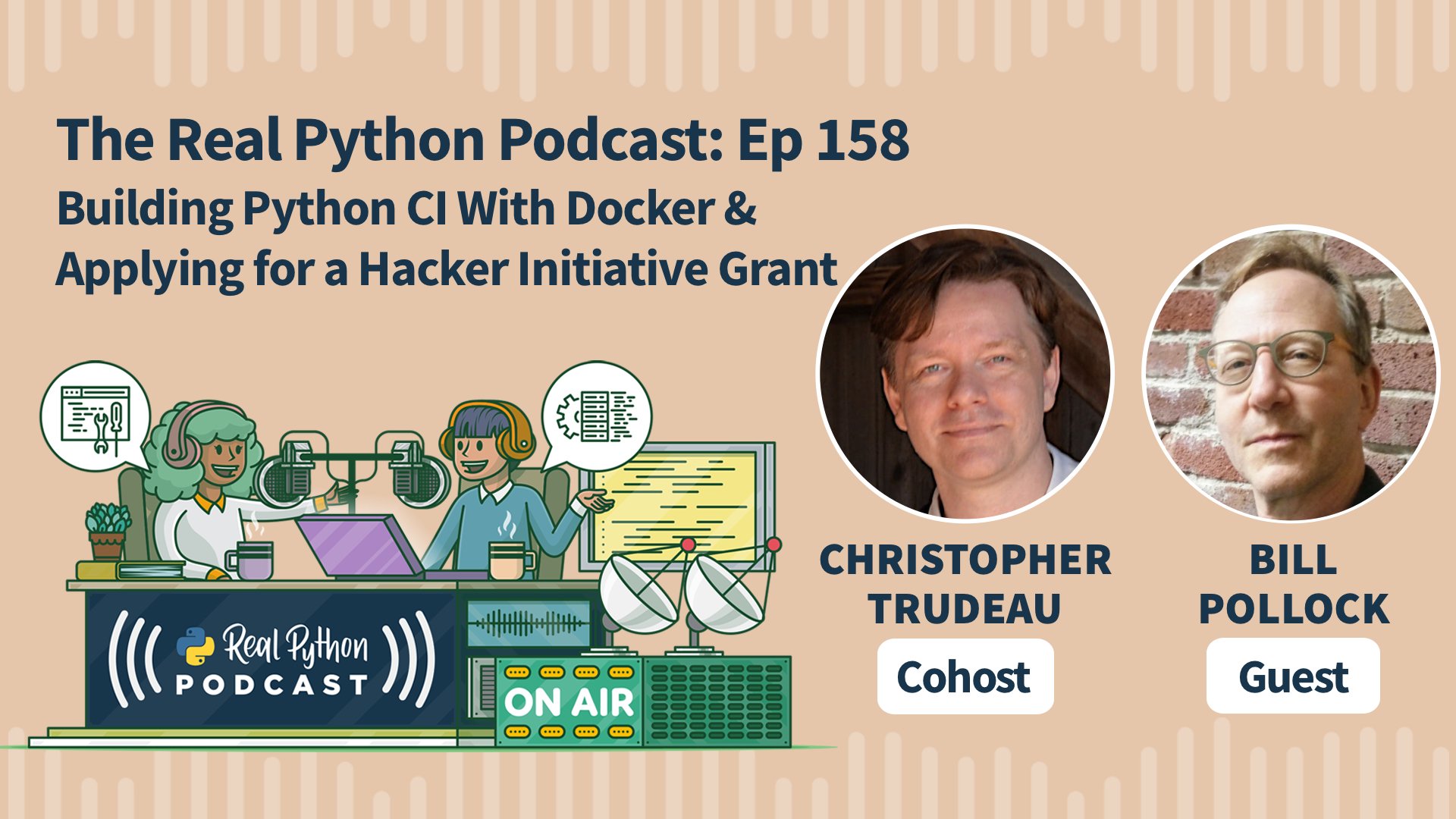funcodingacadmy's tweet card. Do you need a refresher on using Docker with Python? Would you like to learn how to configure a continuous integration pipeline with modern tools and Docker? This week on the show, Christopher...