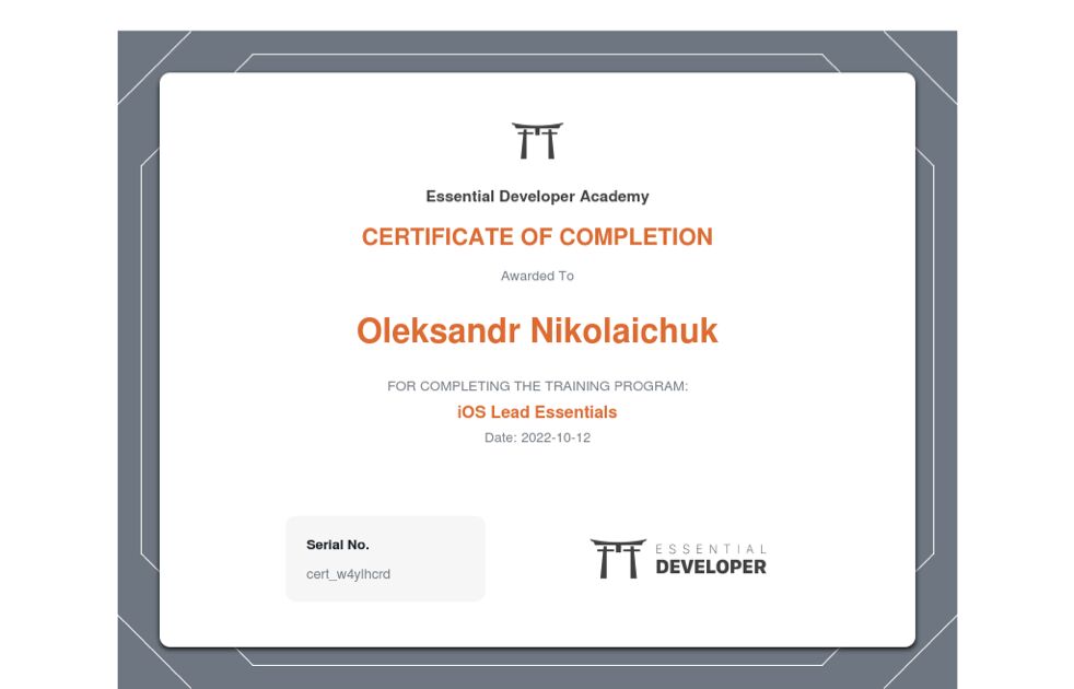 alexksnikol's tweet card. Just finished the course “Essential Developer iOS Program" by Essential Developer Academy by Caio & Mike. It was the most advanced coding challenge that I ever had! Thanks a lot, guys! #essentialde...