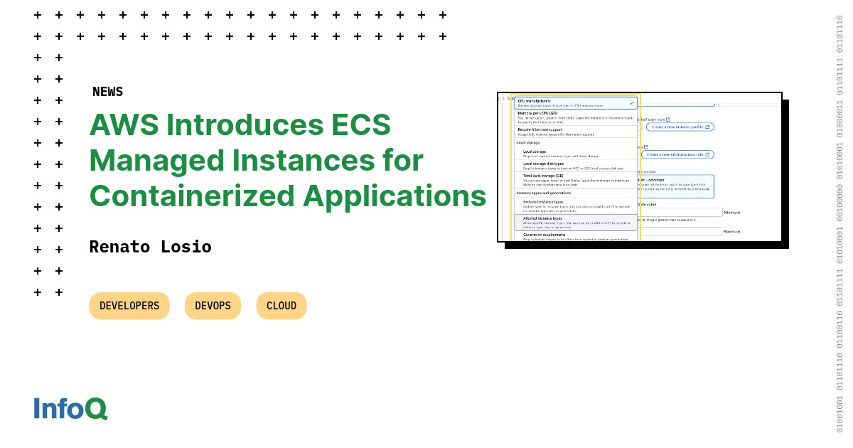 JavaWales's tweet card. AWS recently announced Amazon ECS Managed Instances, a new feature in ECS designed to simplify the deployment of containerized applications on EC2 instances. The service automatically manages...