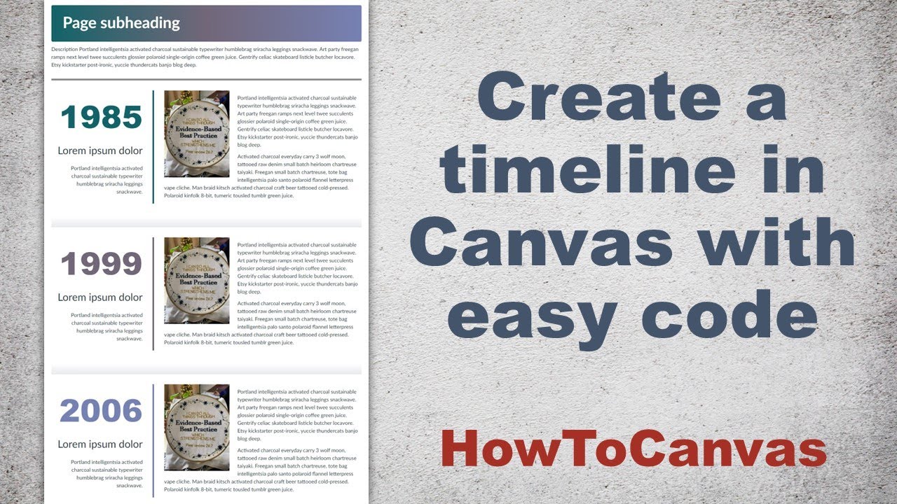 HowToCanvas's tweet card. Create a timeline in Canvas with easy code