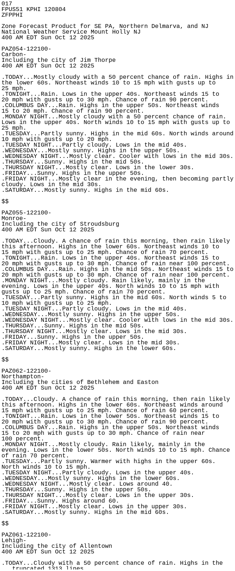 MidwestWeather3's tweet card. ZFP issued by NWS PHI at 12 Oct 2025 08:00 UTC