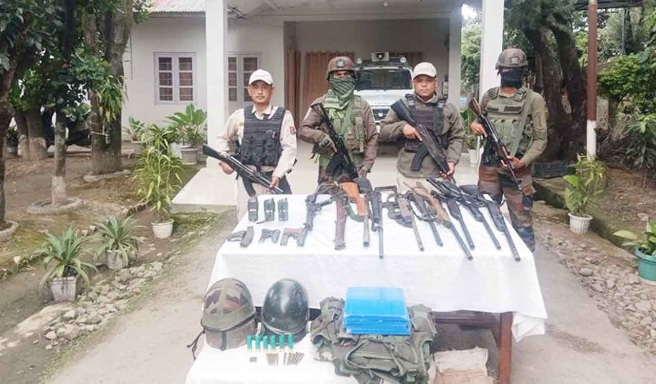 TelanganaToday's tweet card. Security forces in Manipur arrested seven militants linked to KCP and PLA/RPF from four districts. Large caches of arms and 2,000 methamphetamine tablets worth Rs 16.66 lakh were recovered. Strict...