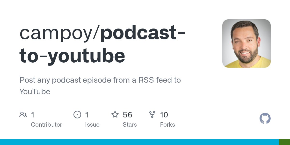golang_news's tweet card. Post any podcast episode from a RSS feed to YouTube - campoy/podcast-to-youtube