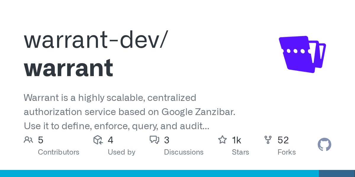 golang_news's tweet card. Warrant is a highly scalable, centralized authorization service based on Google Zanzibar. Use it to define, enforce, query, and audit application authorization and access control. - warrant-dev/war...