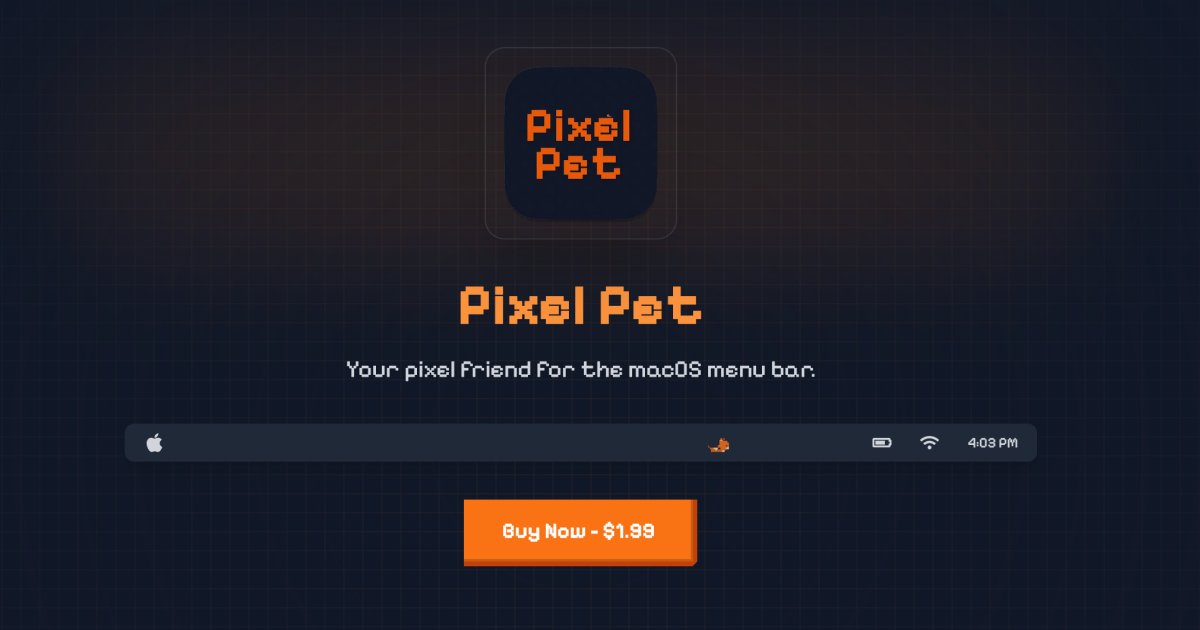 coderbiri's tweet card. A cute pixel character that accompanies you in your macOS menu bar. Add some color to your work experience with minimal design and fun animations.
