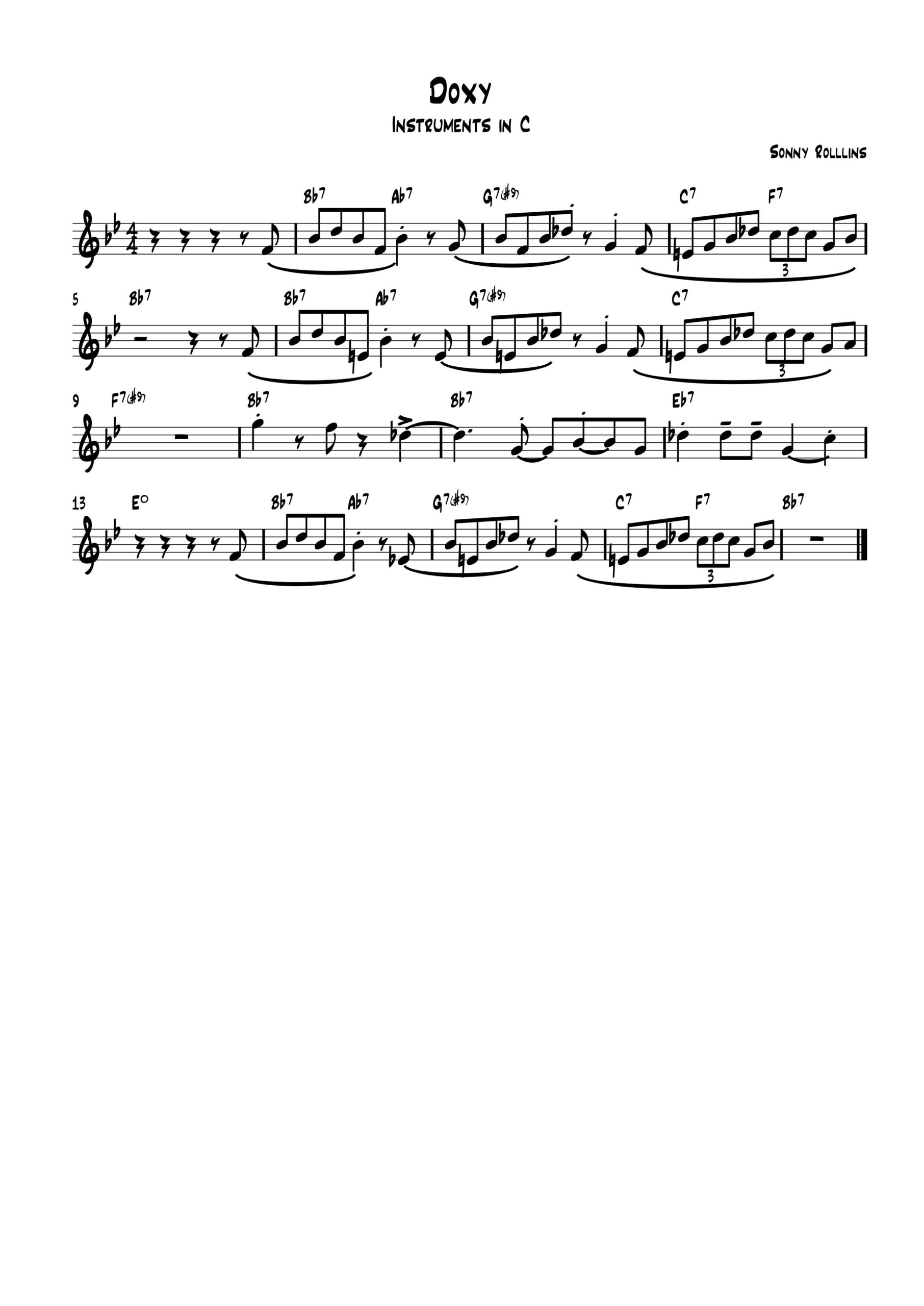 Jazz_Tutorial's tweet card. Doxy instuments C  "Doxy" is a jazz standard composed by Sonny Rollins. It is an uptempo and energetic song that is known for its complex rhythms and