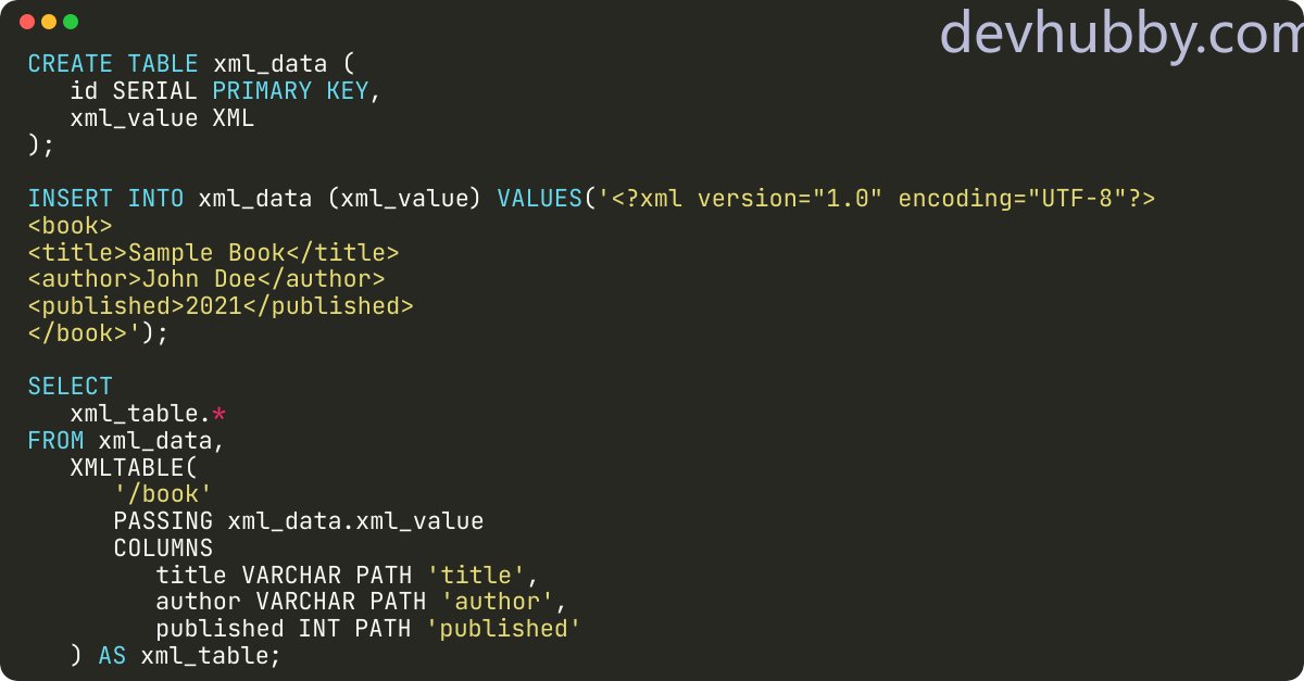 devhubbycom's tweet card. How to convert generic xml to a table row in postgresql?