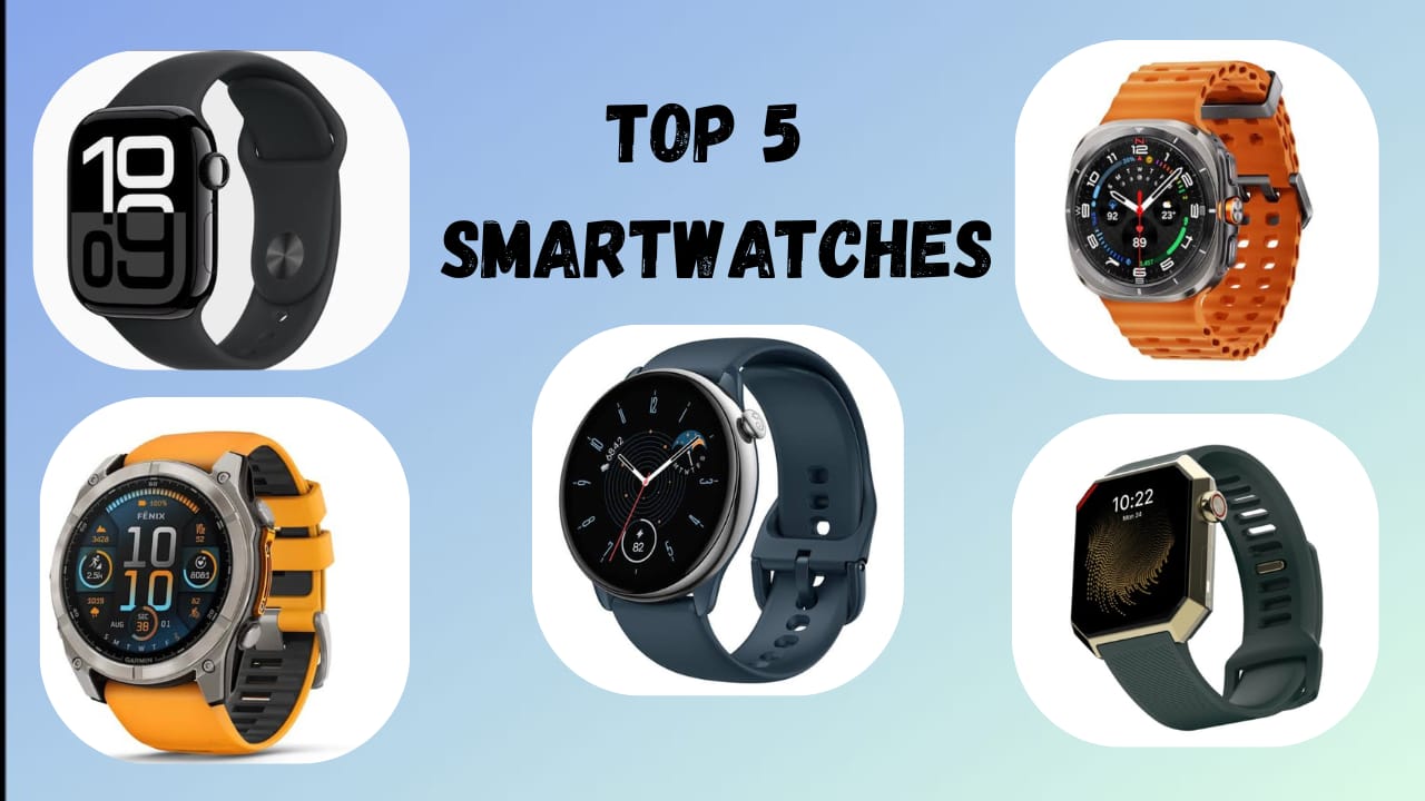 TechTrendBytes's tweet card. Discover the top 5 smartwatches to buy in 2025, including Apple Watch Series 10, Anarc by Tech Burner, and more.