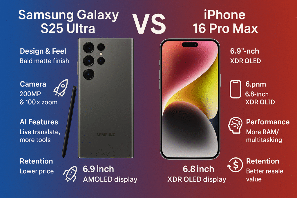 TechTrendBytes's tweet card. Samsung S25 Ultra vs iPhone 16 Pro Max 2025 ultimate flagship battle! Real-life comparison, AI features & fun insights you’ll love.