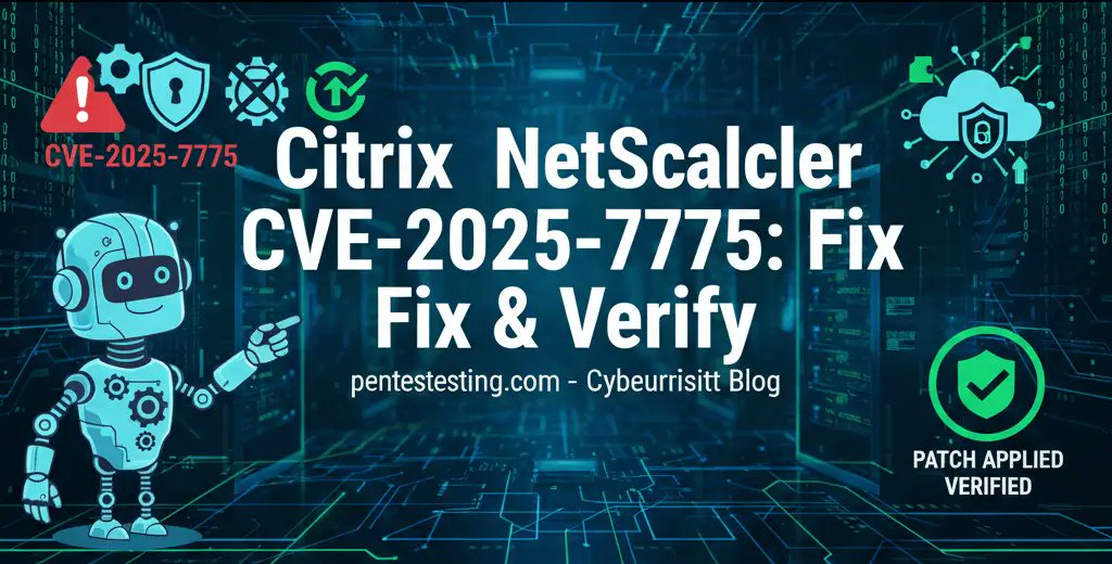 pentesttesting's tweet card. Actionable remediation and validation steps for CVE-2025-7775 on NetScaler ADC/Gateway—reduce exposure, rotate secrets, and retest fast.