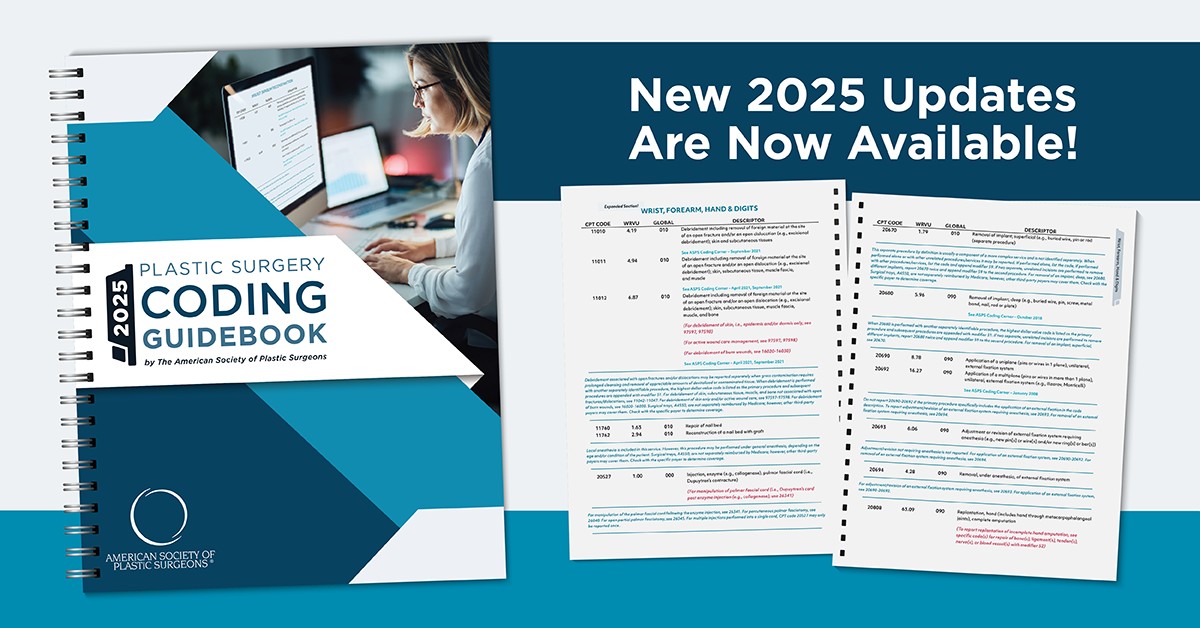 ASPS_Members's tweet card. 2025 ASPS Plastic Surgery Coding Guidebook | ASPS Shop