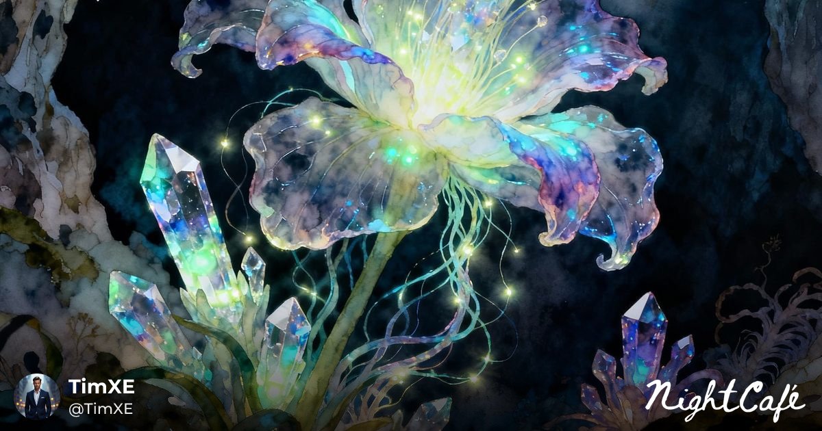 timxemusic's tweet card. Creation: "A vibrant, otherworldly plant unfurls its biolumin..." by TimXE