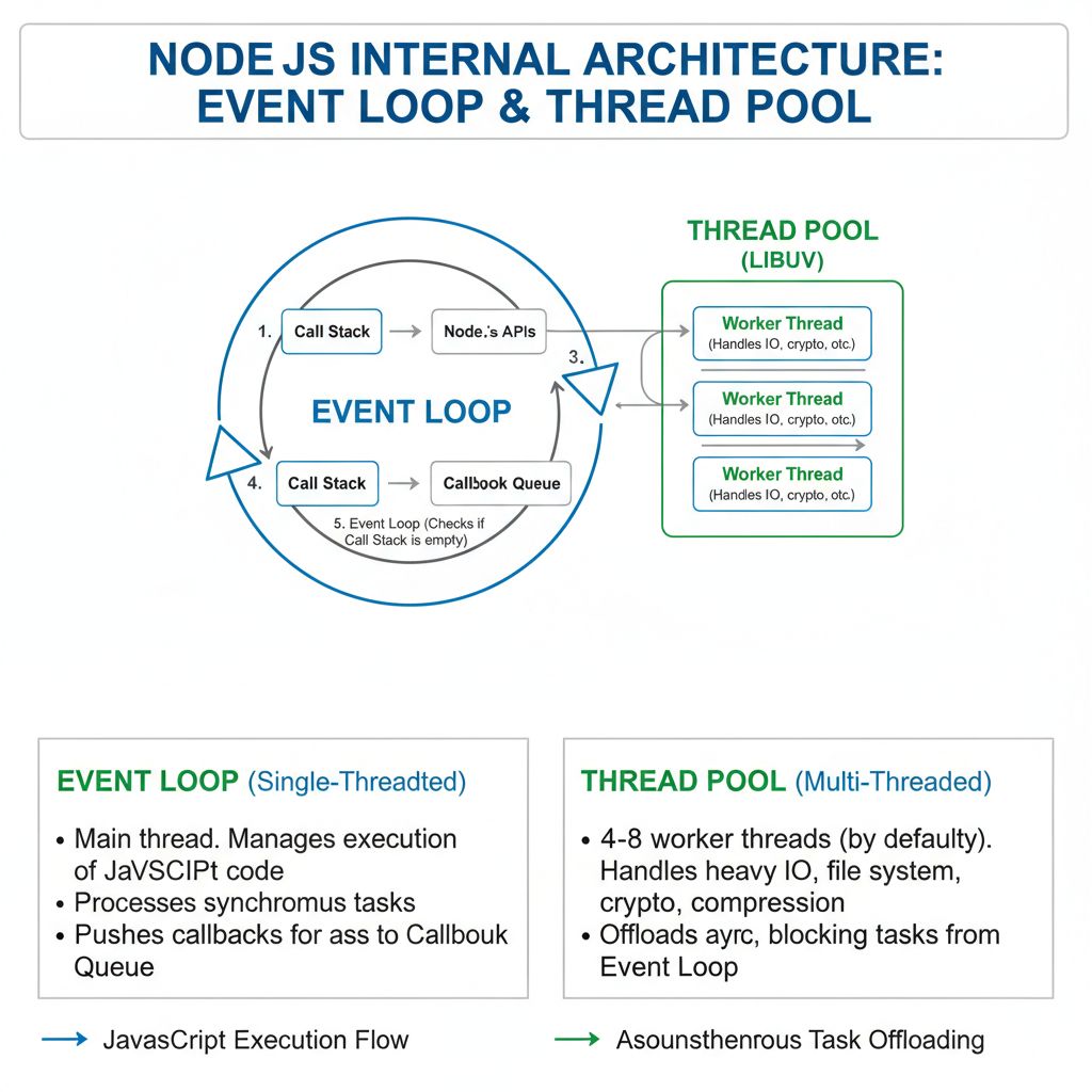 techiepratiyush's tweet card. 🚀 Inside Node.js Architecture: Event Loop & Thread Pool in Simple Terms Ever wondered how Node.js juggles hundreds of requests without breaking a sweat? Let’s dive into its inner magic—no PhD...