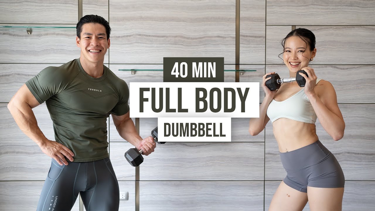 milkyway3690's tweet card. 40 MIN FULL BODY WORKOUT WITH DUMBBELLS I strengthen & tone, no...
