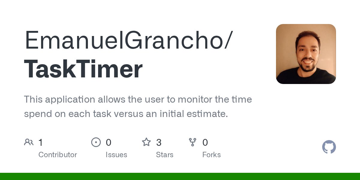 EmanuelGrancho's tweet card. This application allows the user to monitor the time spend on each task versus an initial estimate. - EmanuelGrancho/TaskTimer