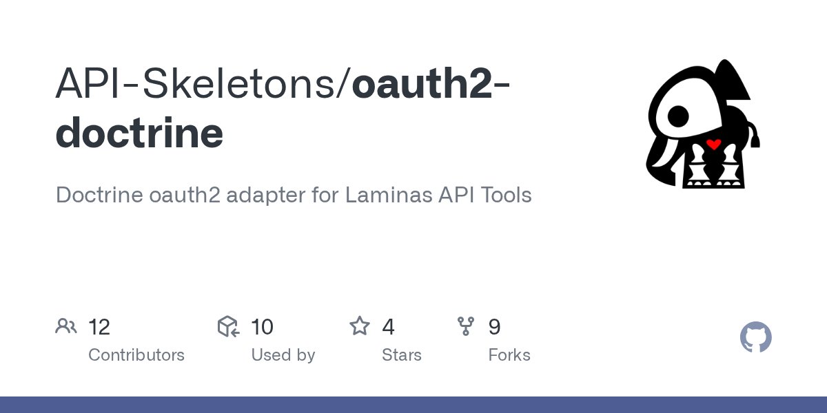 apiskeletons's tweet card. Doctrine oauth2 adapter for Laminas API Tools. Contribute to API-Skeletons/oauth2-doctrine development by creating an account on GitHub.