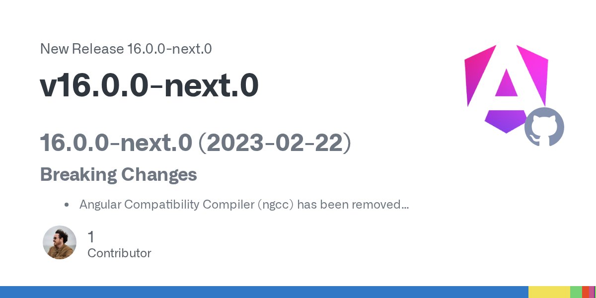 Enea_Jahollari's tweet card. 16.0.0-next.0 (2023-02-22) Breaking Changes Angular Compatibility Compiler (ngcc) has been removed and as a result Angular View Engine libraries will no longer work common MockPlatformLocation ...