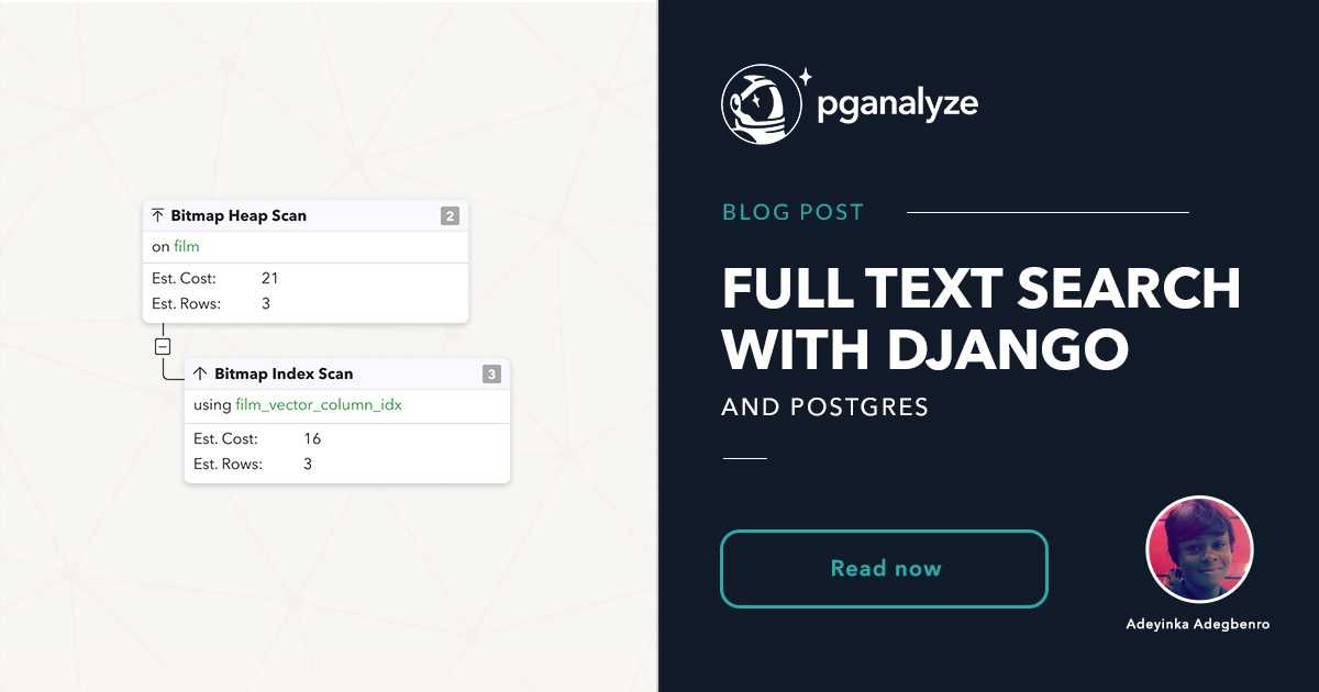 djangolinks's tweet card. Learn to optimize a Full Text Search implementation with Django and Postgres. Even on a small table, we bring query execution time down from 0.045s to 0.001s.