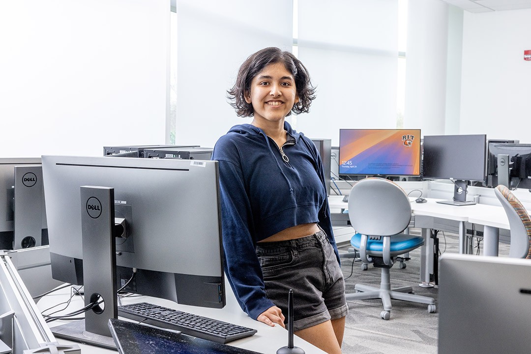 RITtigers's tweet card. Hridiza Roy created her own degree program through RIT’s School of Individualized Study to focus on graphics programming for 3D animation.