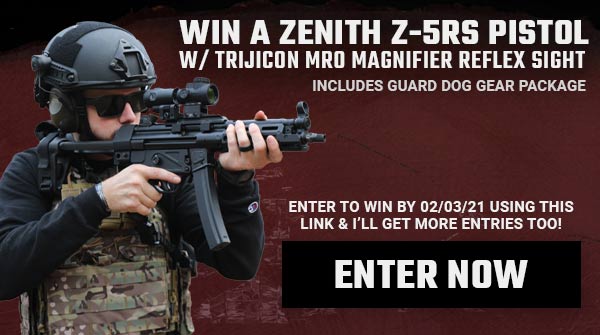 LogicalLogic76's tweet card. Win A Zenith Z-5RS Pistol w/ Trijicon MRO Magnifier Reflex Sight