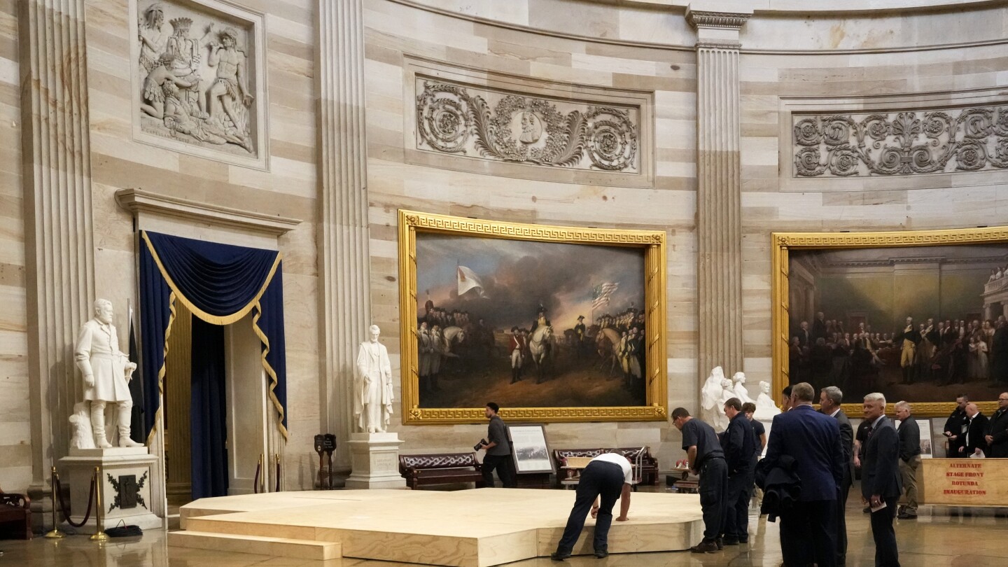 AP's tweet card. President-elect Donald Trump will take the oath of office from inside the Capitol Rotunda on Monday due to forecasts of intense cold weather.