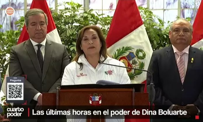 Cuarto_Poder's tweet card. Dina Boluarte vivió sus últimas horas como presidenta en medio de crisis, rumores de renuncia y reuniones reservadas